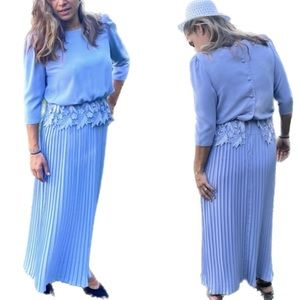 1960s Miss Elliette Pleated Lace Maxi dress